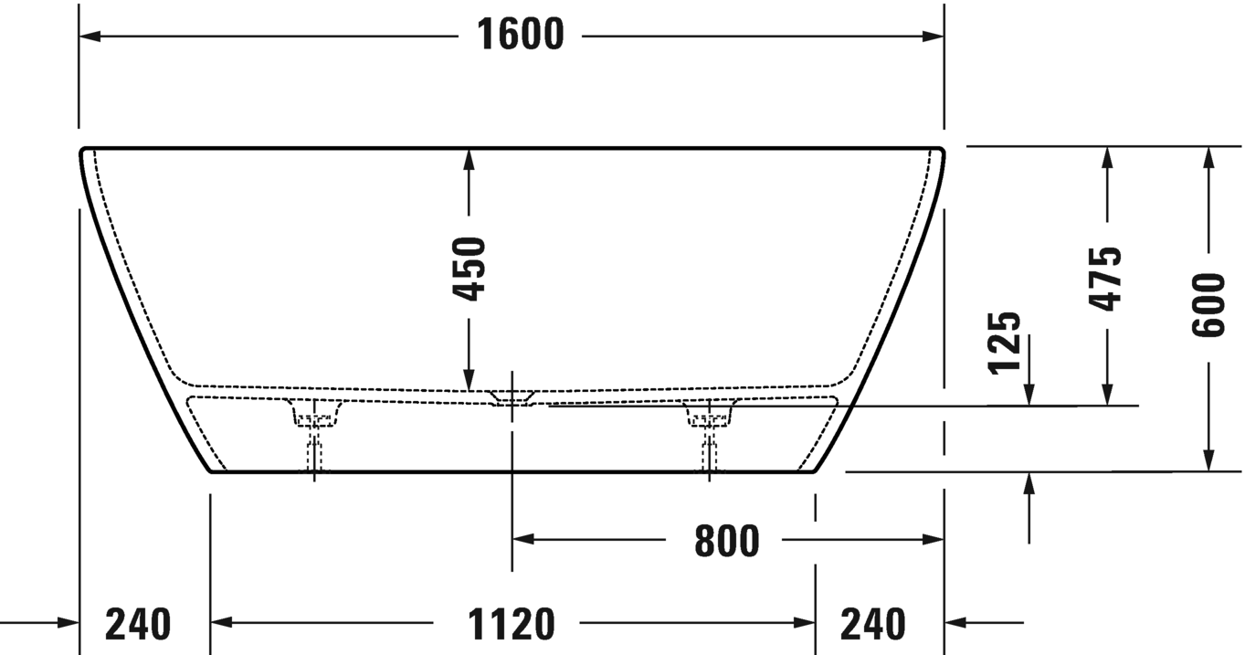 Отдельно стоящая ванна Duravit D-Neo 700486000000000 1600 мм х 750 мм, c двумя наклонами для спины, с бесшовной панелью и ножками, белая матовая