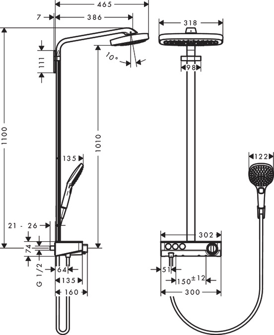 Душевой комплект Hansgrohe Raindance Select E 300 3jet 27127400 Showerpipe белый/хром