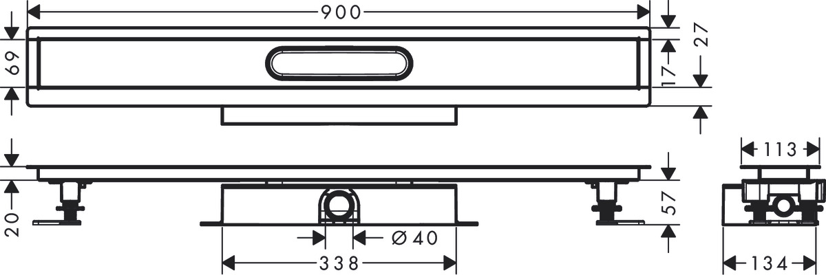 Универсальный полный монтажный набор HANSGROHE RainDrain 56019180 uBox Universal 900 мм, для установки заподлицо линейного слива