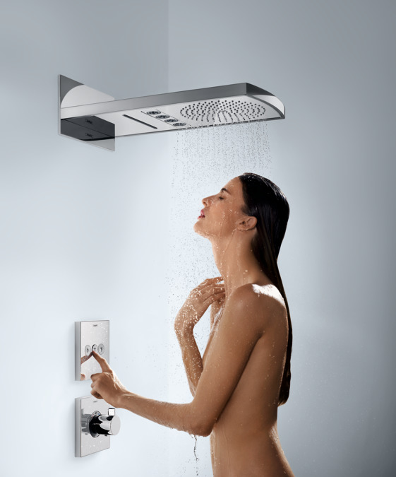 Квадратная наружная часть термостата Hansgrohe Shower Select Highflow 15760140 Цвет шлифованная бронза