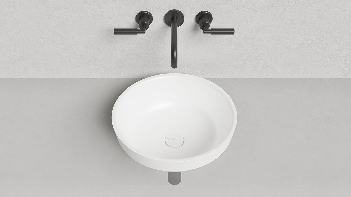 Раковина полувстраиваемая круглая SALINI MAREA 03 1802203M 415х415х165мм, S-Stone, без донного клапана, цвет Белый матовый