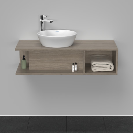 Тумба подвесная под раковину слева DURAVIT D-Neo DE491903535 1000 мм х 480 мм, с открытой боковой полкой справа и консолью, дуб терра