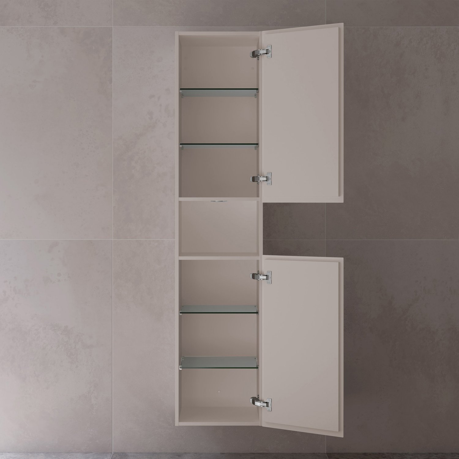 Высокий шкаф - пенал с освещением KEUCO STAGELINE 32831 180102 360 мм х 400 мм х 1800 мм с 1 дверцей, петли справа, с 1 полкой в середине и 4 полками, кашемир/кашемир