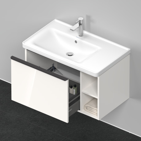 Тумба подвесная под раковину DURAVIT D-Neo DE425802222 784 мм х 452 мм, с выдвижным ящиком и открытой боковой полкой, белый глянцевый