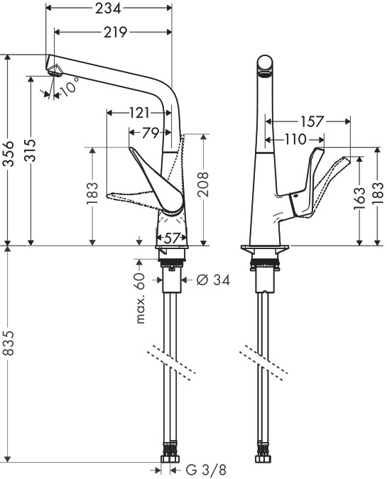 Смеситель для кухни Hansgrohe Metris 14823000 с возможностью установки перед окном Хром