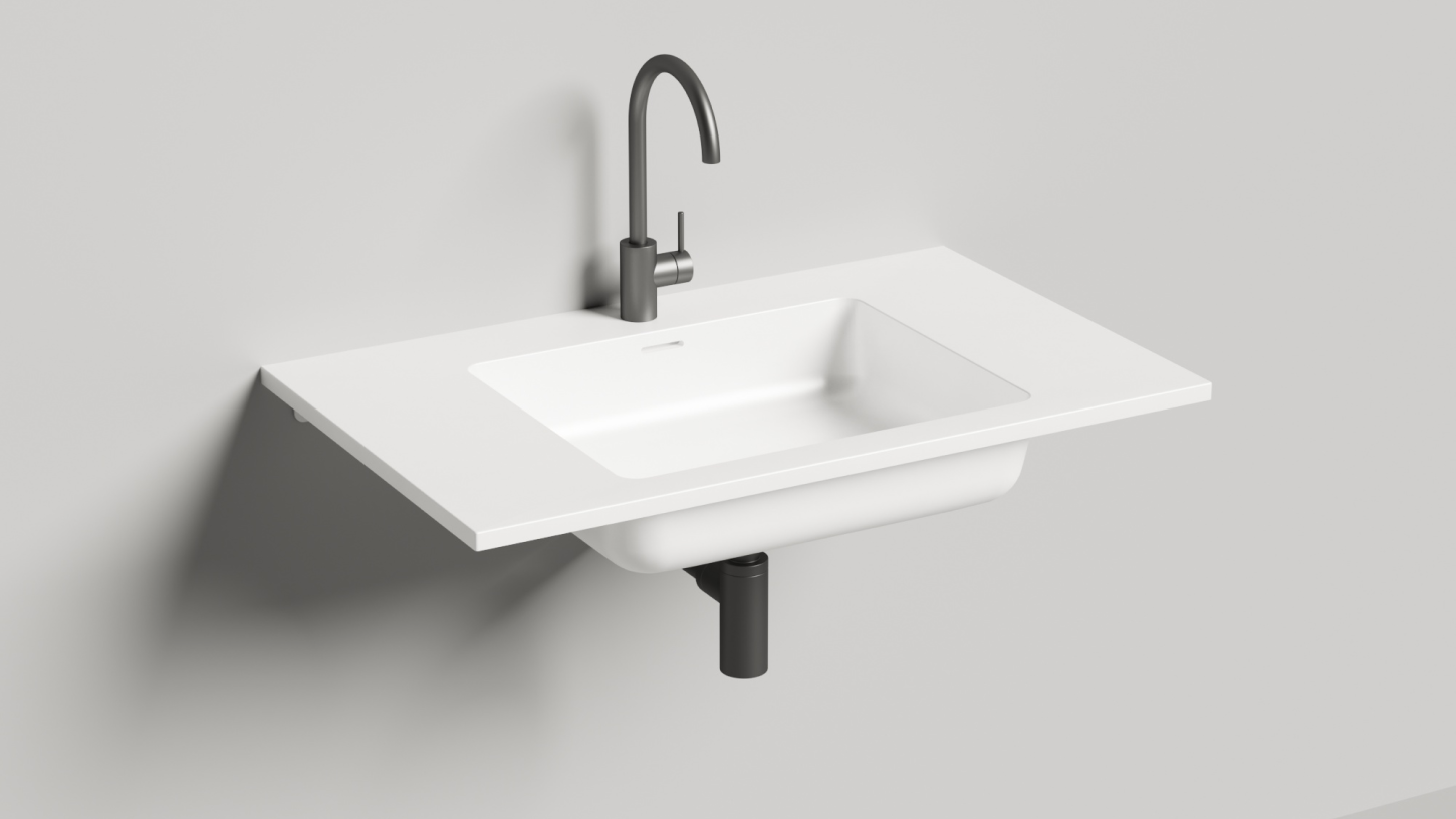 Раковина-столешница подвесная прямоугольная SALINI ONDA 80 1402201M 500х800x145 мм, S-Stone, донный клапан, без отверстия под смеситель, цвет Белый матовый