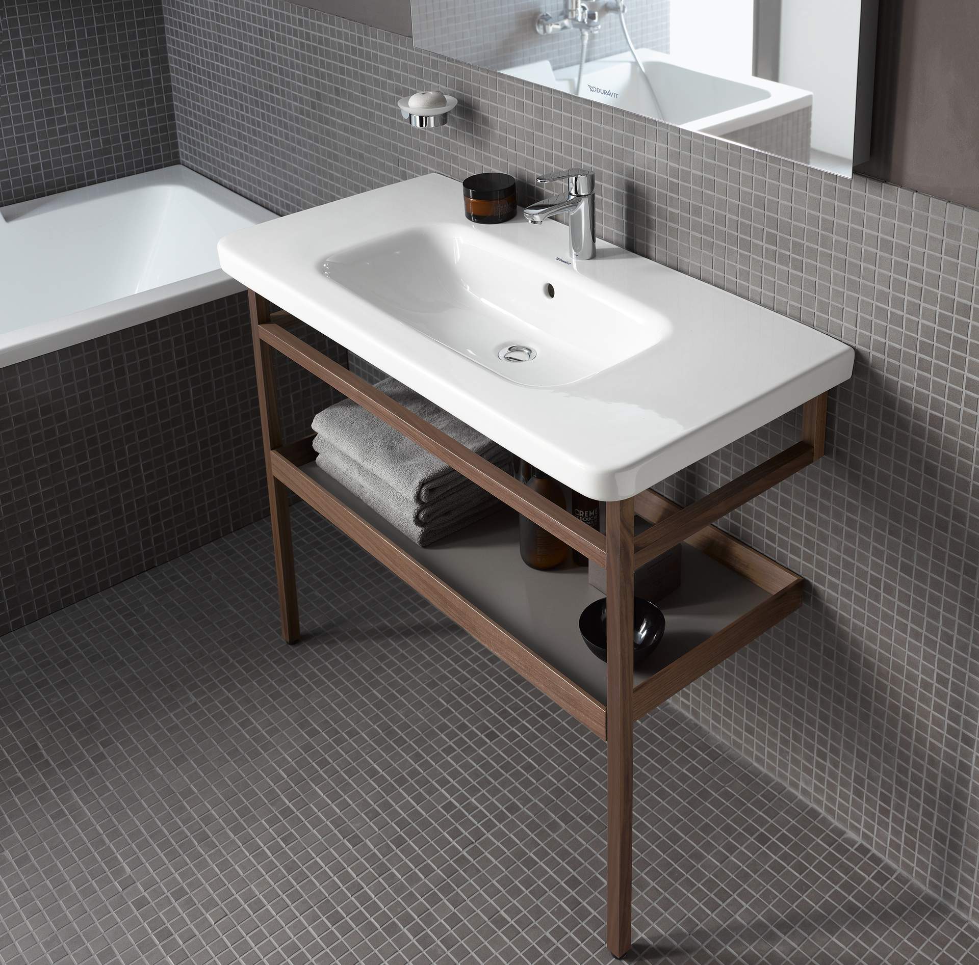 Консоль с полочкой для раковины Duravit DuraStyle DS988204377 американский орех/базальт матовый