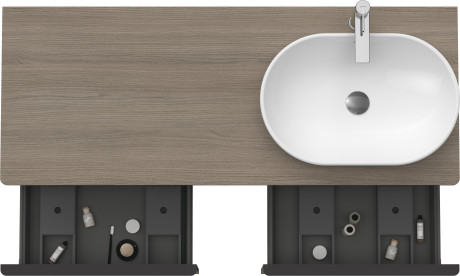 Тумба подвесная под раковину справа DURAVIT D-Neo DE4950R3535 1400 мм х 550 мм, с 2 выдвижными ящиками и открытой полкой, дуб терра