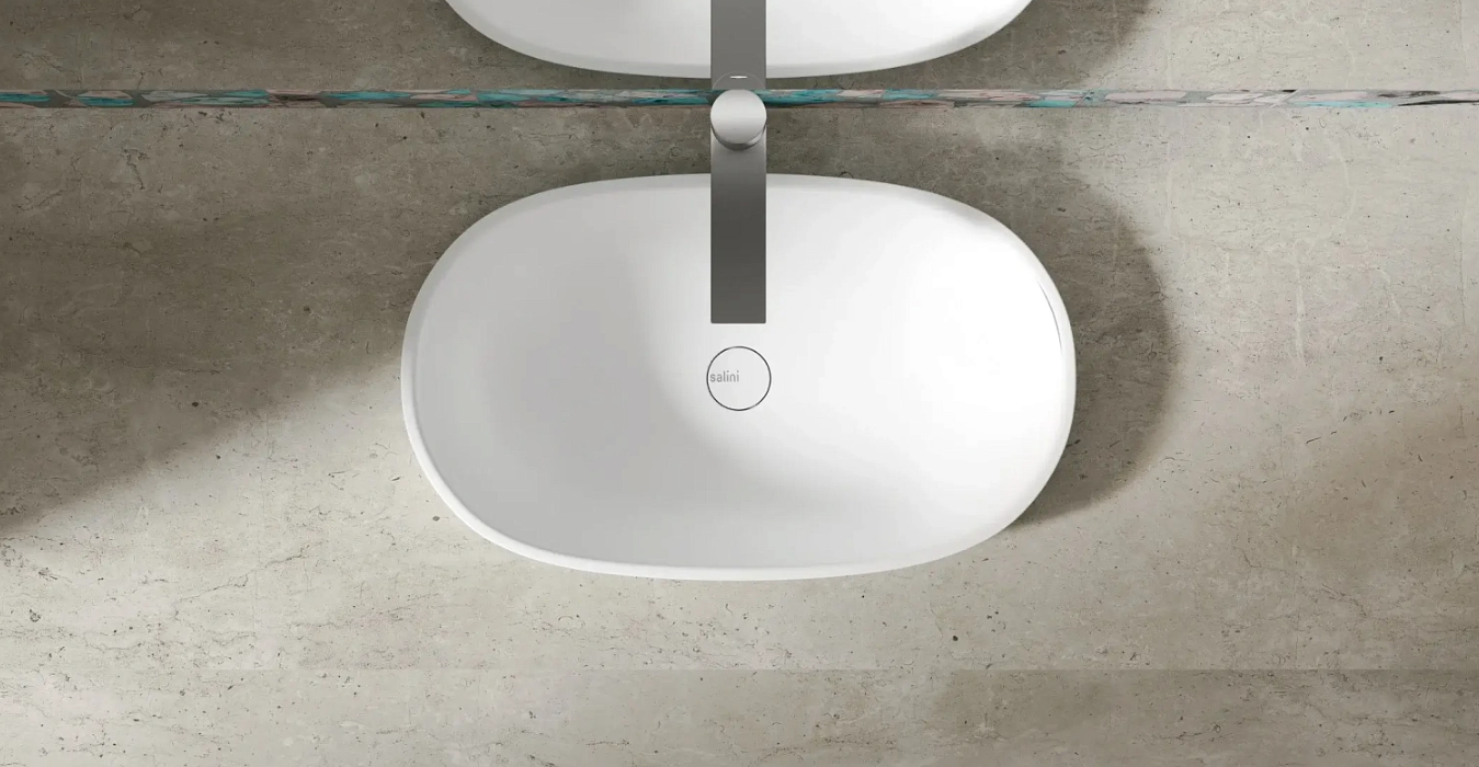 Раковина полувстраиваемая овальная SALINI MAREA 01 1802201M 645х387х165мм, S-Stone, без донного клапана, цвет Белый матовый