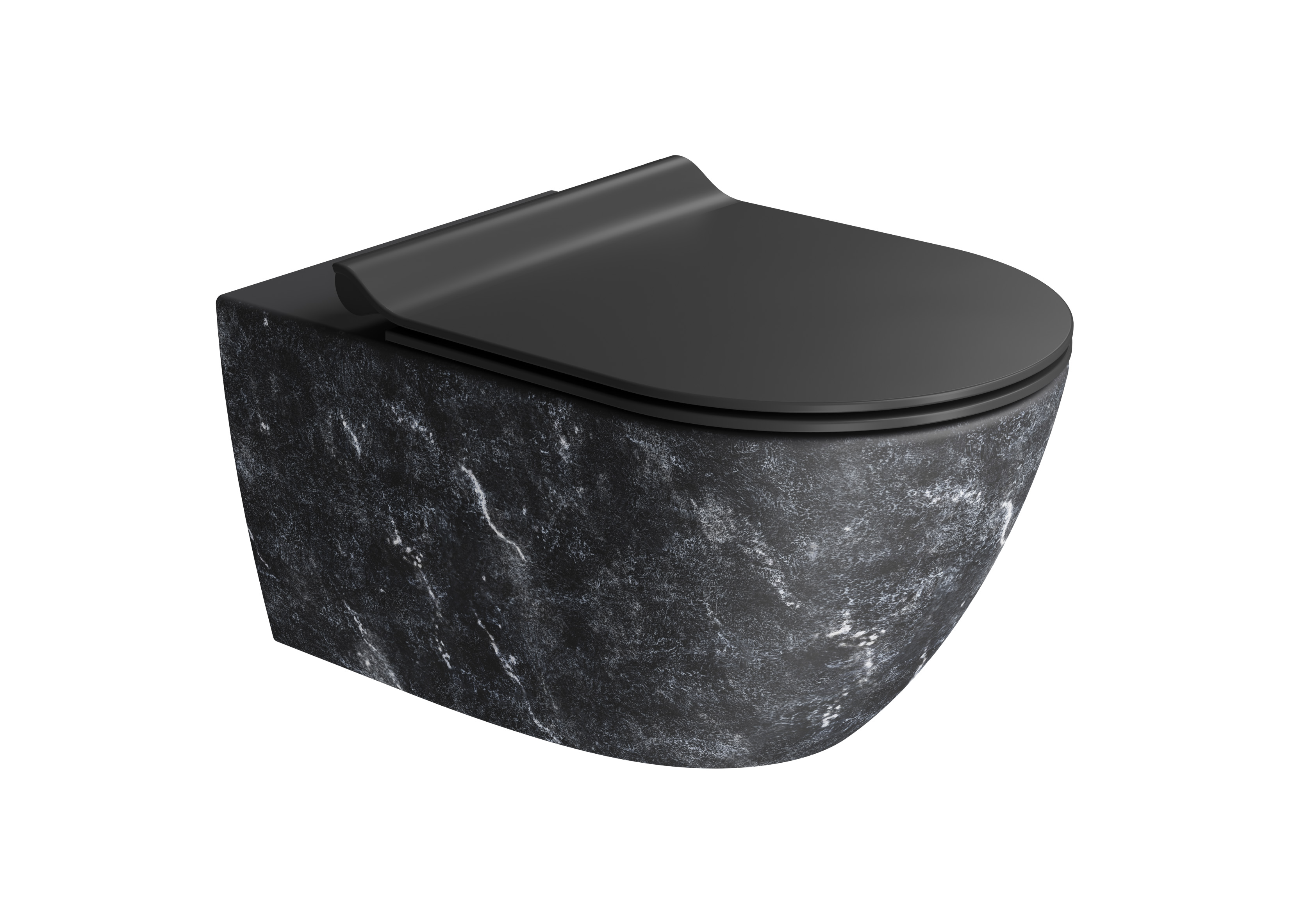 Унитаз подвесной безободковый GSI AltaCeramica AC201F36 550 мм х 360 мм, с Swirlflush, с креплением, цвет под черный мрамор Marbled black (артикул без крепежа AC20136)