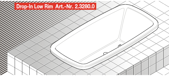 Встраиваемая акриловая  ванна  Laufen  Palomba  2.3280.0.000.000.1, 1800x900х455 мм, бортик 40 мм, без каркаса, белая