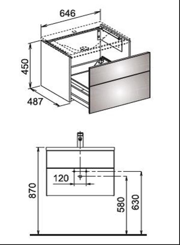 Тумба под раковину Keuco Royal Reflex 34050 110000 646x450x487 мм 1 ящик корпус матовый лак/фасад стекло анрацит