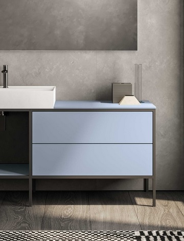 Комплект мебели для ванной комнаты BMT BLUES 4.0 BL4-16  1568х1900х460 мм консоль, тумба, раковина и зеркало, цвет Matt Powder Blue/White Deikon/Nero Opaco