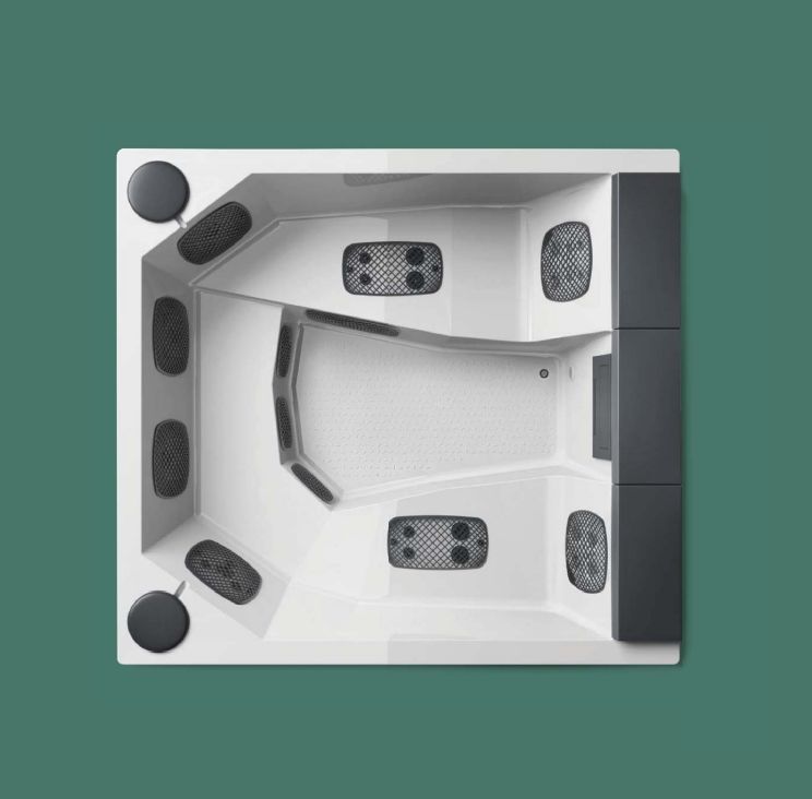 Бассейн с гидромассажем GRUPPO TREESSE QUARZ LIGHT POOL PQ2352BN00GR 2350 мм х 2350 мм х 900 мм, с фильтрацией, хромотерапией и дезинфекцией, белый/серый