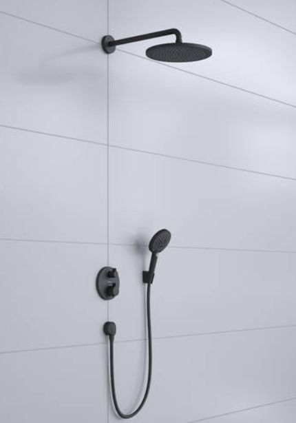 Душевая система cкрытого монтажа c термостатом HANSGROHE 280 1jet Сroma 27961670 с верхним и ручным душем и шлангом, с Ecostat S, цвет Чёрный матовый (изделие снято с производства)