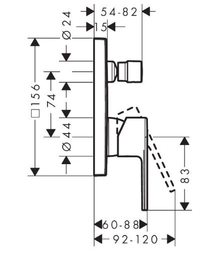 Смеситель для ванны квадратной формы скрытого монтажа HANSGROHE VERNIS BLEND 71468000 цвет Хром