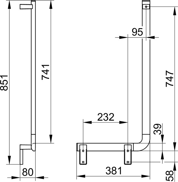 Угловой поручень 90° правый KEUCO AXESS 35006 010801 381/851 мм, цвет Хром