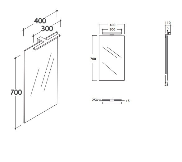 Зеркало с подсветкой GLOBO MIRROR FRAMES BPL040 400 мм х 700 мм, без переключателя, серое