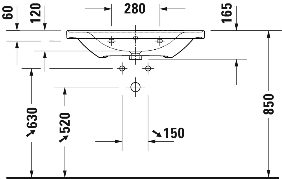 Раковина встраиваемая Duravit D-Neo 2367800060 800 мм х 480 мм, с переливом, без отверстия под смеситель, белая