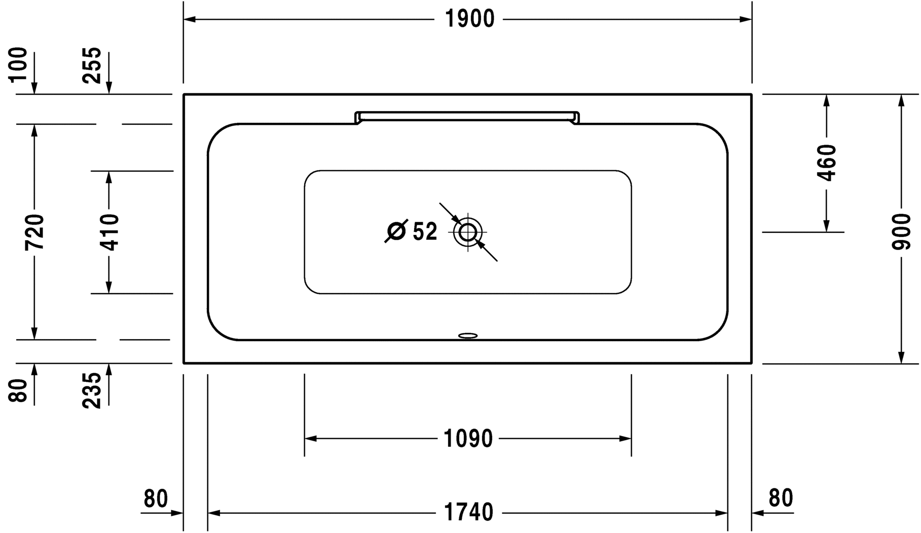 Акриловая ванна Duravit DuraStyle 700299000000000 1900 х 900 c двумя наклонами для спины, встраиваемая или с панелями, белая