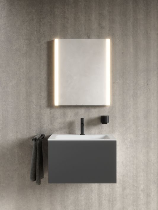 Правый зеркальный шкаф с подсветкой для встраиваемого монтажа KEUCO Somaris 14511 371100 115 мм х 600 мм х 710 мм, с 1 поворотной дверцей, цвет корпуса Чёрный матовый