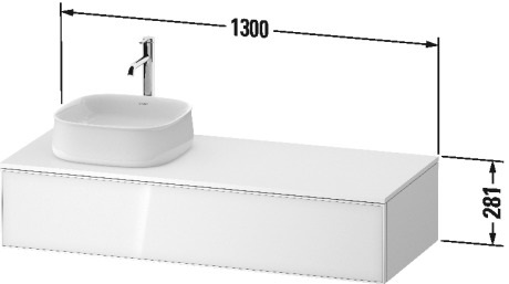 Тумба подвесная с вырезом под раковину справа DURAVIT ZENCHA ZE4812R30800000 550 мм х 1300 мм х 281 мм, с 1 выдвижным ящиком, натуральный дуб/графит суперматовый