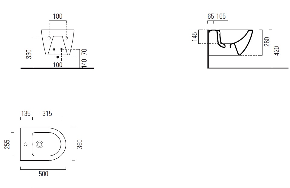 Биде подвесное GSI PURA 8864FR5111 500 мм х 360 мм, с отверстием под смеситель, с переливом, с креплением, цвет Белый глянцевый (старый артикул 8864111/ 8864FR2111 )
