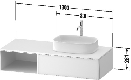 Тумба подвесная с вырезом под раковину справа DURAVIT ZENCHA ZE4819064840000 550 мм х 1300 мм х 281 мм, с 1 выдвижными ящиком и 1 откртым отделением слева, белое стекло/белый суперматовый