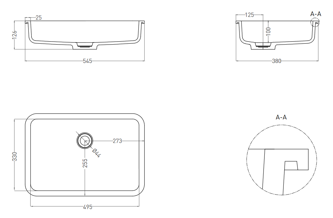 Раковина встраиваемая прямоугольная SALINI MAREA 09 1802209M 545х380х126мм, S-Stone, без донного клапана, цвет Белый матовый