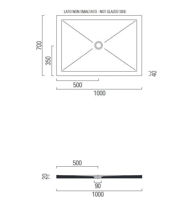 Керамический поддон GSI PURA H2 46100726 700х1000х20 мм, цвет Чёрный матовый Ardesia