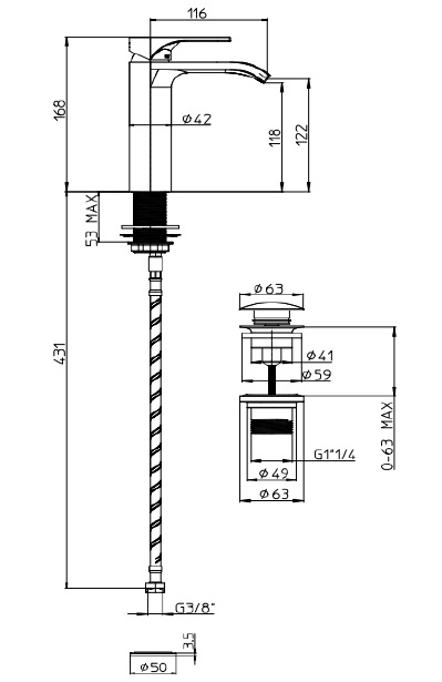 Однорычажный смеситель для раковины BOSSINI Apice/2 E89608.030 с плоской рукояткой, с донным клапаном, цвет Хром