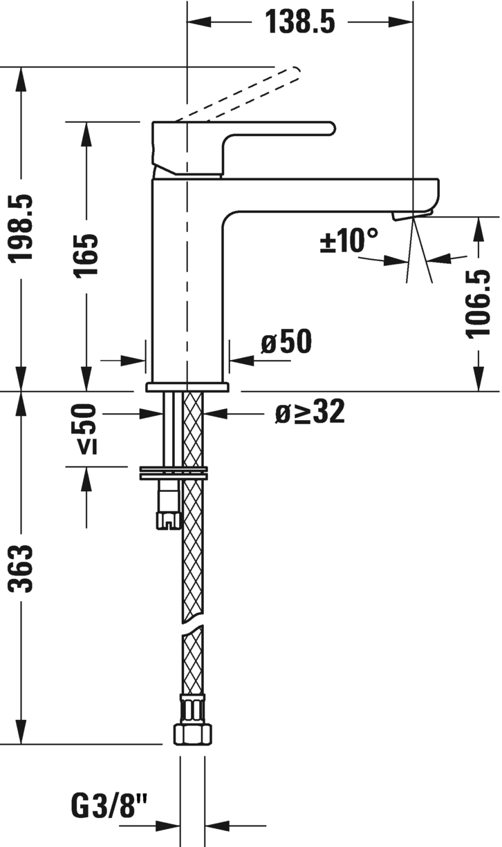 Однорычажный смеситель для раковины Duravit B.2 B21020002010 S 165 мм, Хром