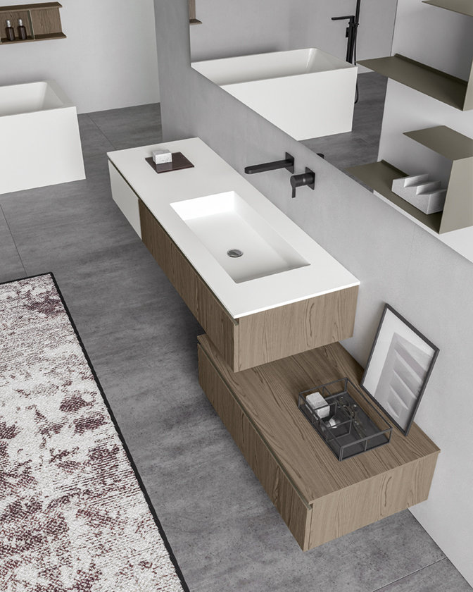 Полка "C" для ванной комнаты BMT Galaxy 907 578 FHB 02 DX HE   1550х729х30 мм, правая, White Satin Glass/Metallic Titanium