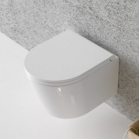 Унитаз подвесной безободковый укороченный GLOBO FORTY3 FOS06BI 360 мм х 430 мм, с креплением, белый глянцевый