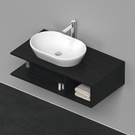 Тумба подвесная под раковину слева DURAVIT D-Neo DE492901616 1000 мм х 550 мм, с открытой боковой полкой справа и консолью, чёрный дуб