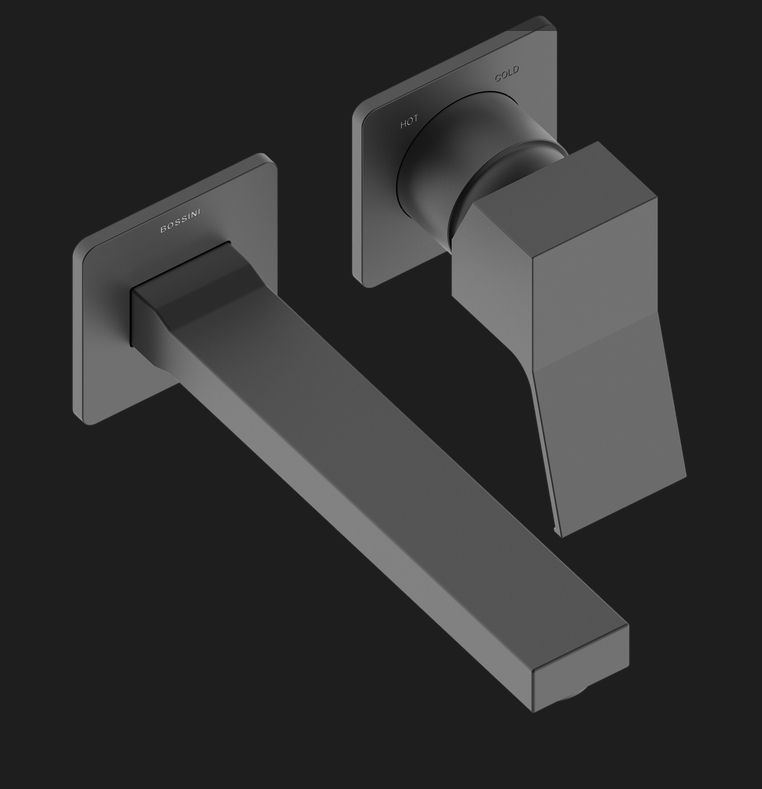 Внешняя часть настенного однорычажного смесителя для раковины BOSSINI AKI Z00731.073 без донного клапана, цвет Чёрный матовый