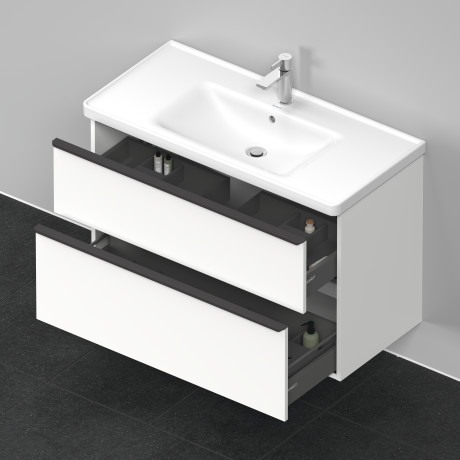 Тумба подвесная под раковину DURAVIT D-Neo DE435601818 984 мм х 452 мм, с выдвижным ящиком и выдвижным отделением, белый матовый
