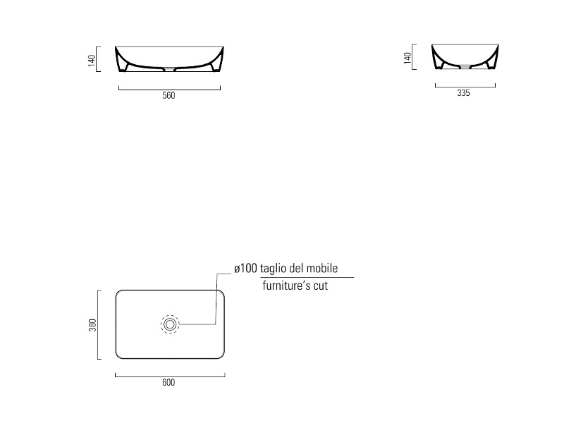Раковина накладная GSI NUBES 903611 600 мм х 380 мм, без отверстия под смеситель, цвет Белый глянцевый