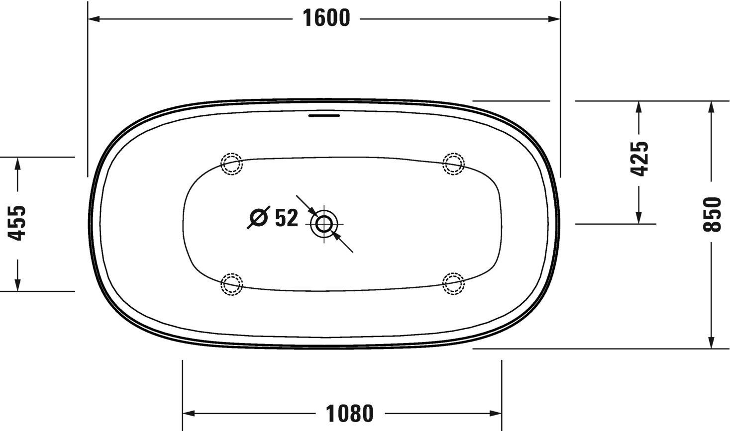 Отдельно стоящая ванна с гидромассажем DURAVIT ZENCHA 760462000AS0000 850 мм х 1600 мм х 600 мм, с бесшовной панелью и рамой, белая