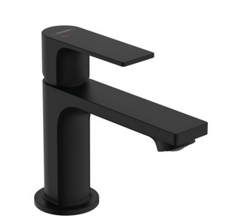 Однорычажный смеситель для раковины HANSGROHE REBRIS E 72585670 80 мм, с СoolStart, с металлическим сливным гарнитуром, чёрный матовый