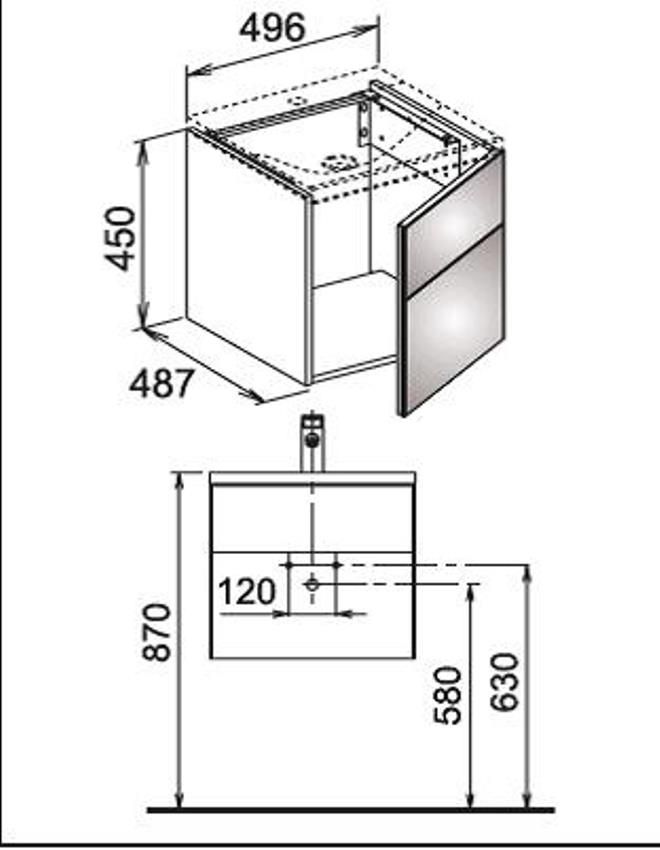 Тумба под раковину Keuco Royal Reflex 34040 110001 496x450x487 мм 1 дверца петли слева корпус матовый лак фасад стекло антрацит