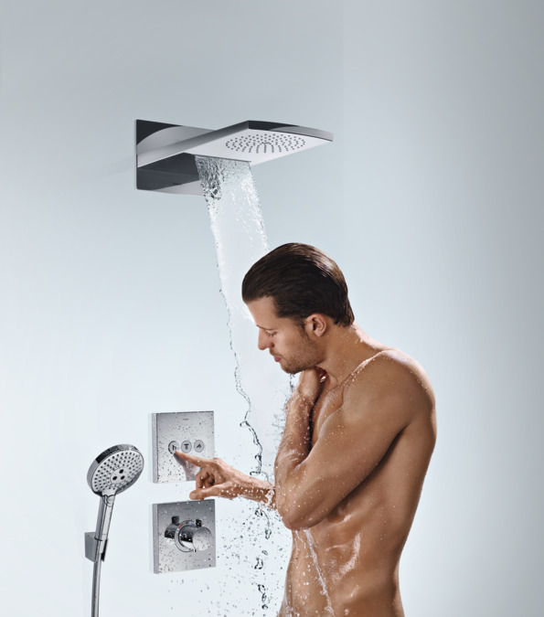 Квадратная наружная часть термостата Hansgrohe Shower Select Highflow 15760140 Цвет шлифованная бронза