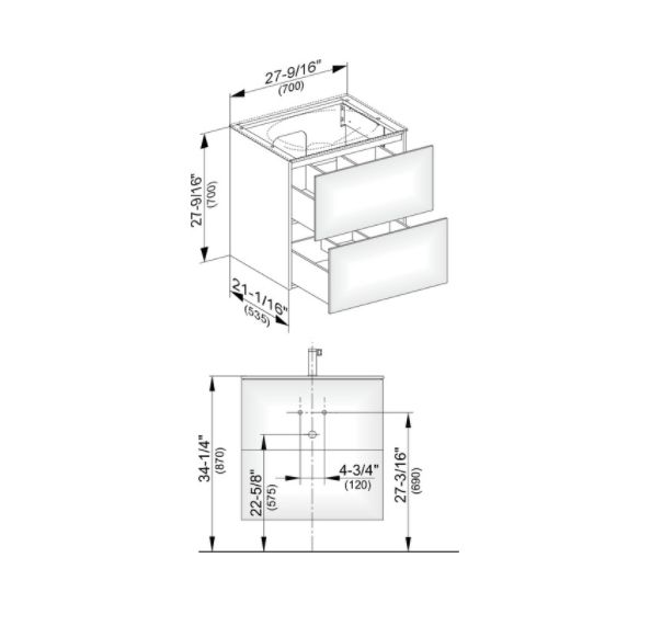 Тумба подвесная под раковину KEUCO EDITION 11 31342 330100 с двумя выдвижными фронтами, с внутренней светодиодной подсветкой, корпус/фасад шлифованный лак, чёрный