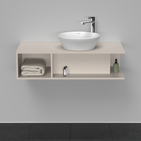 Тумба подвесная под раковину справа DURAVIT D-Neo DE493909191 1000 мм х 480 мм, с открытой боковой полкой слева и консолью, серо-коричневый матовый