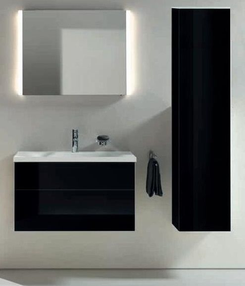 Высокий шкаф-пенал Keuco Royal Reflex  34031 570002 корпус матовый лак/фасад стекло черный