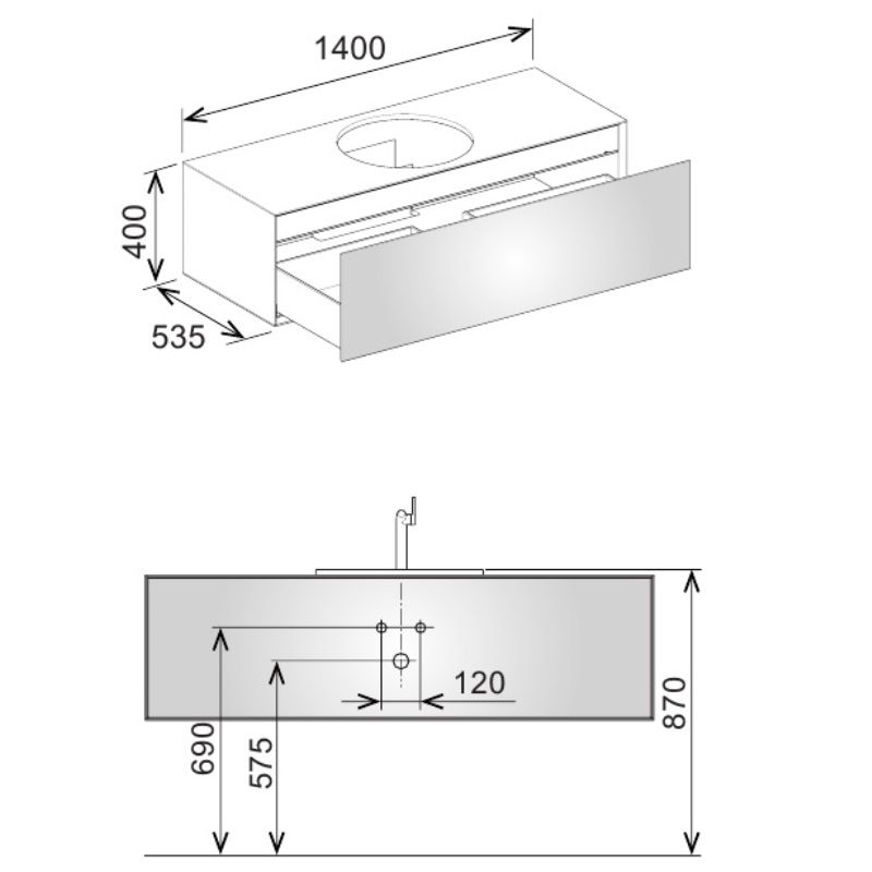 Тумба под умывальник Keuco Edition Lignatur 33372 800021 1400х400х535 мм отверстие по центру 1 ящик фасад и корпус из ореха