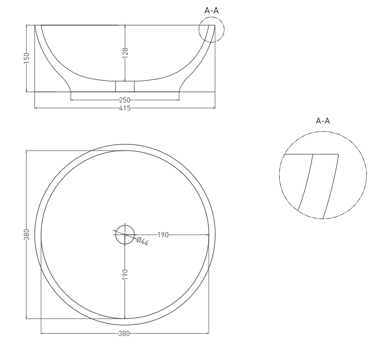 Раковина накладная круглая SALINI GLORIA 03 1102203M 415х415х150мм, S-Stone, без донного клапана, цвет Белый матовый