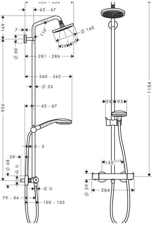 Душевой комплект Hansgrohe Croma 100 27169000 Showerpipe хром (изделие снято с производства)