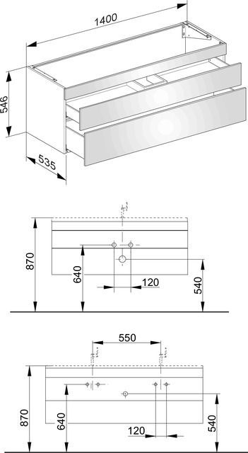 Тумба подвесная под раковину KEUCO EDITION 400 31561 450000 с двумя выдвижными фронтами, корпус/фасад структурный лак, кашемир