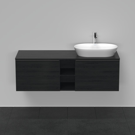 Тумба подвесная под раковину справа DURAVIT D-Neo DE4950R1616 1400 мм х 550 мм, с 2 выдвижными ящиками и открытой полкой, чёрный дуб
